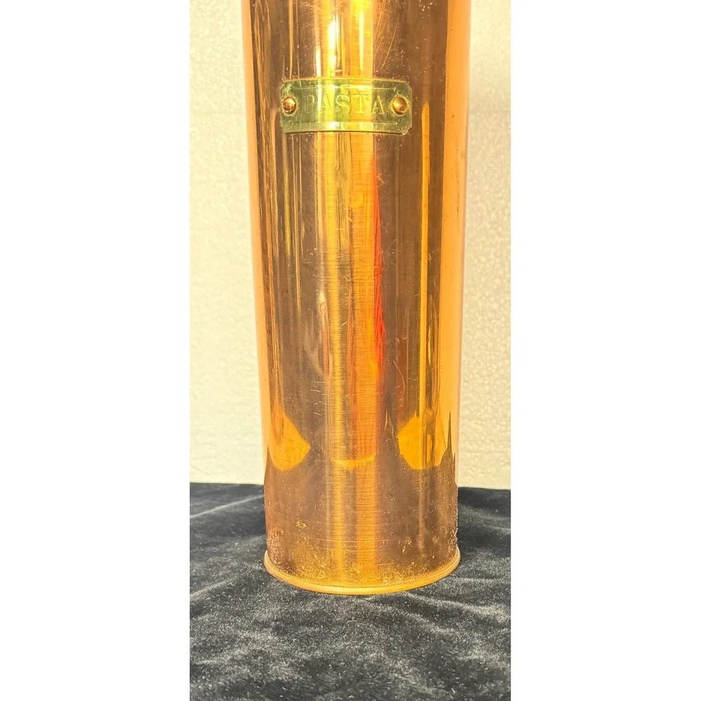 Vintage Solid Copper Pasta Canister Tall Cylinder Storage Jar Korea Brass Label